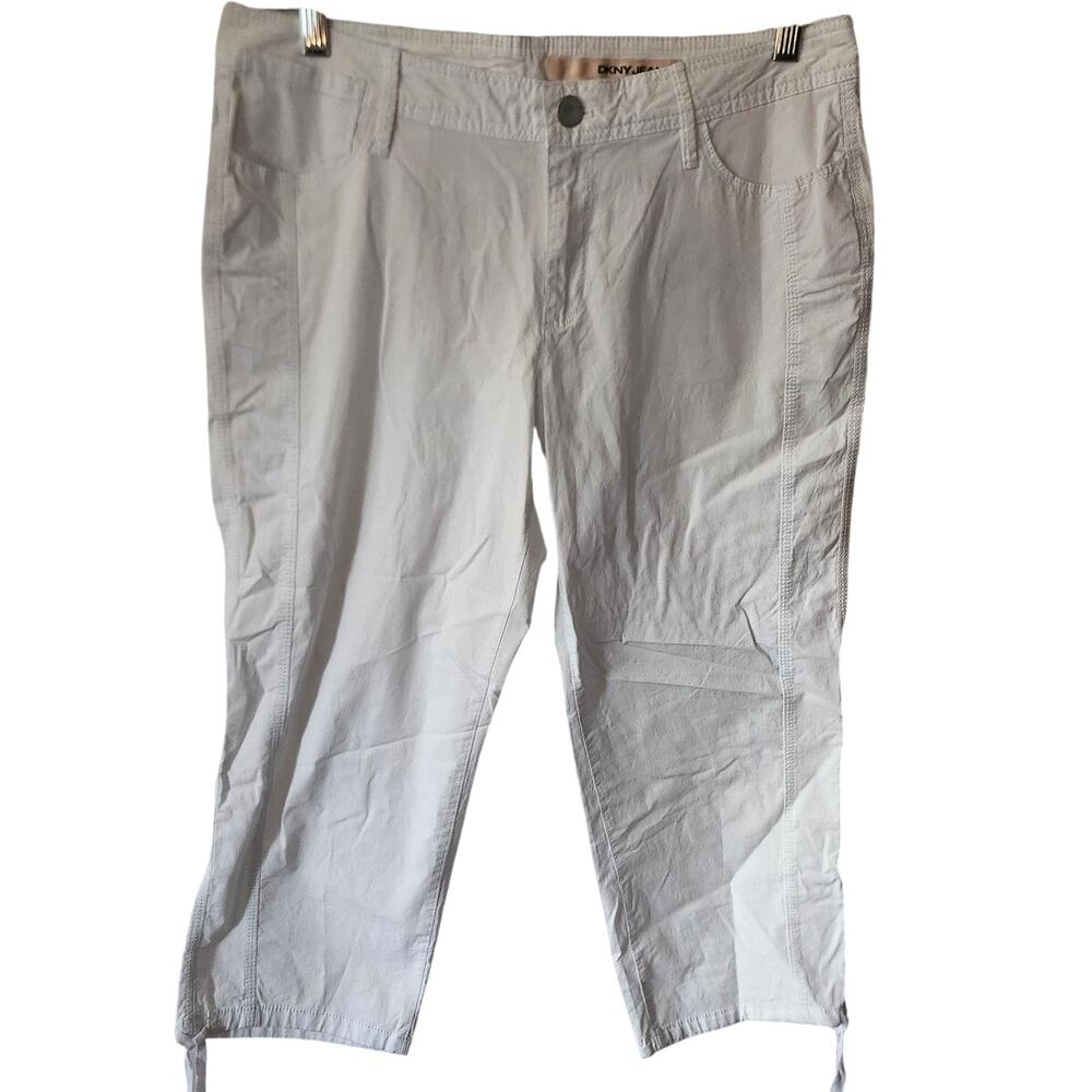 DKNY White Light Weight Draw String Hem Cropped Capri Pants Size 12
